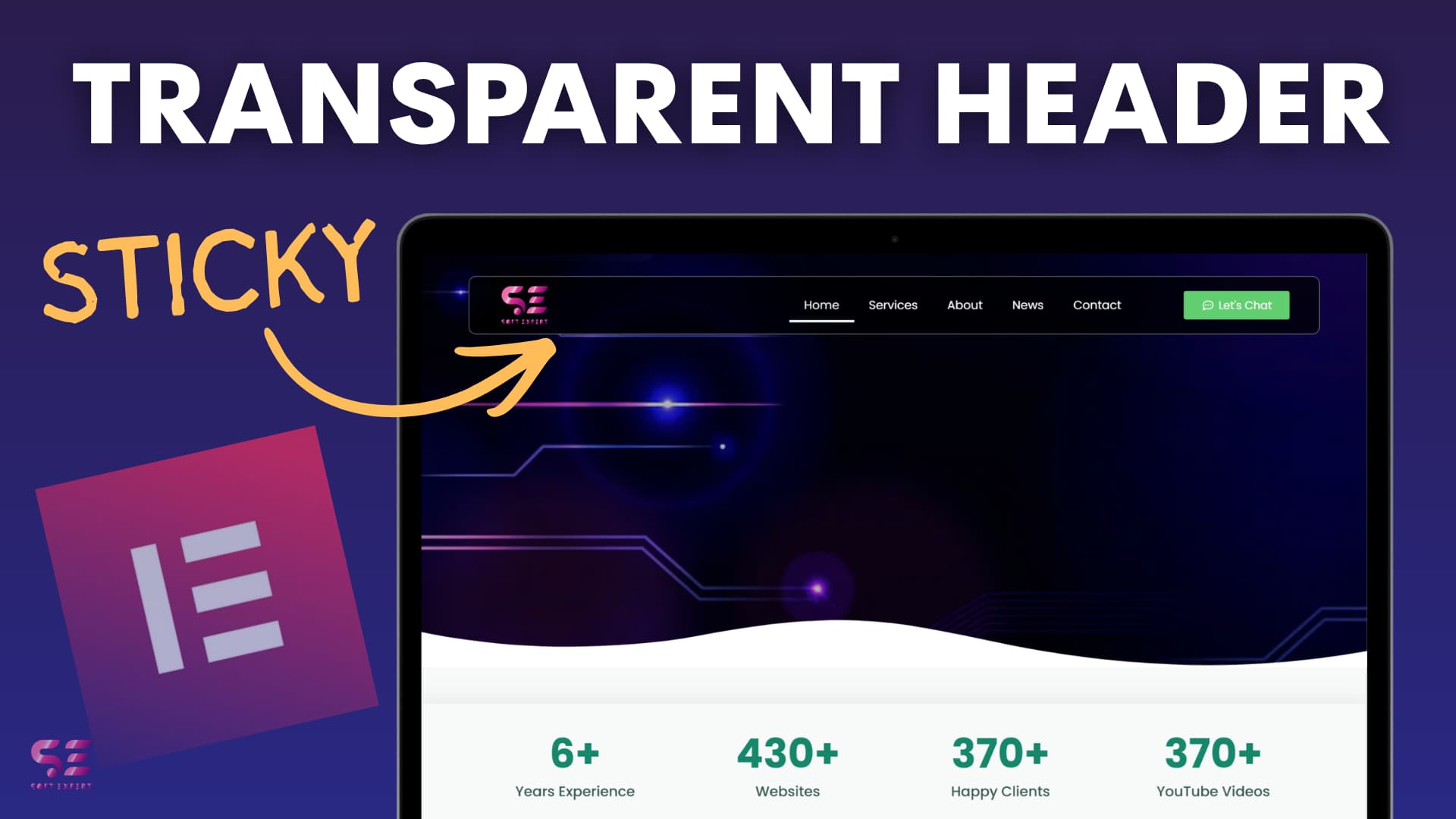 Sticky transparent elementor header